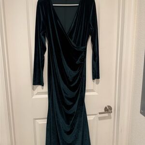 NWOT Faux Wrap Emerald Green Velvet Dress